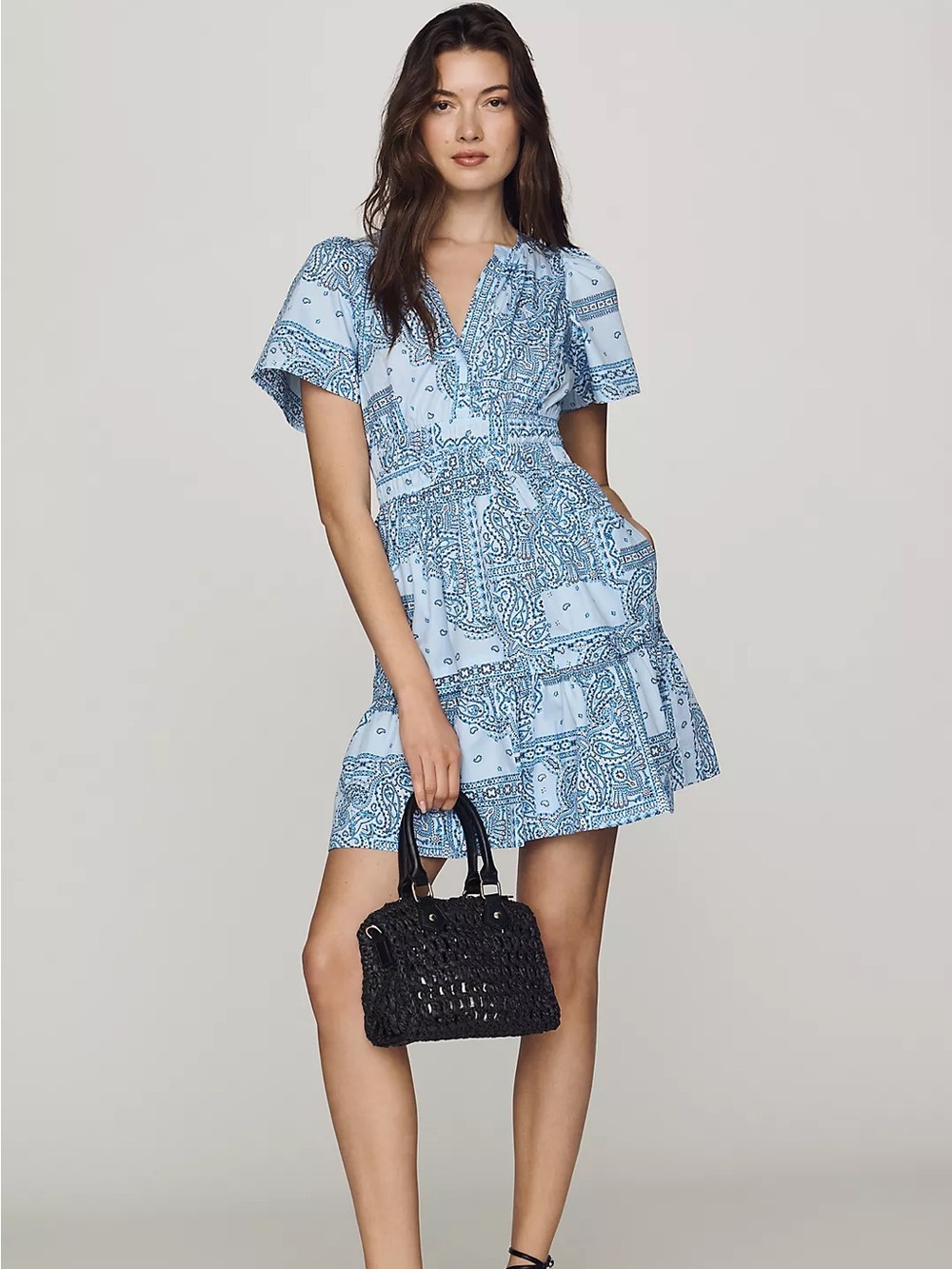 Anthropologie Somerset Mini Dress in Blue Scarf Print 100% Cotton